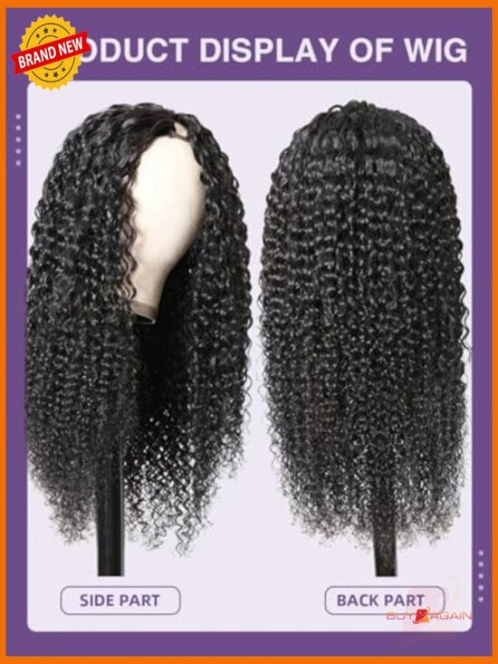 V Part Curly Wig Human Hair 20in Glueless Full Head Clip In 180 Density main image 6